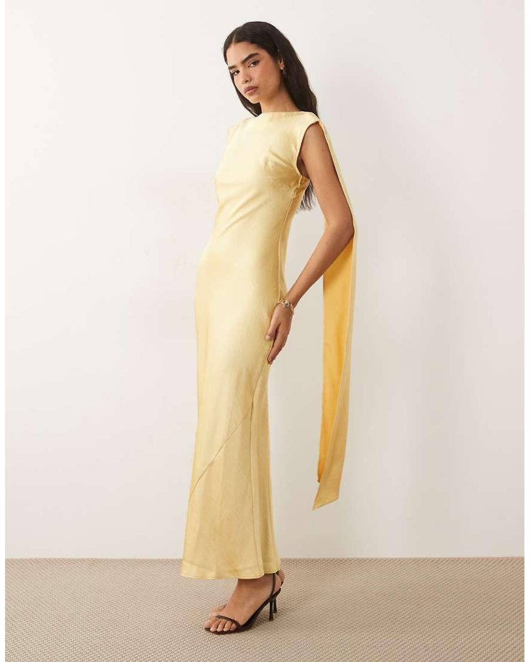 TFNC London Natural Satin Bias Drape Detail Maxi Dress