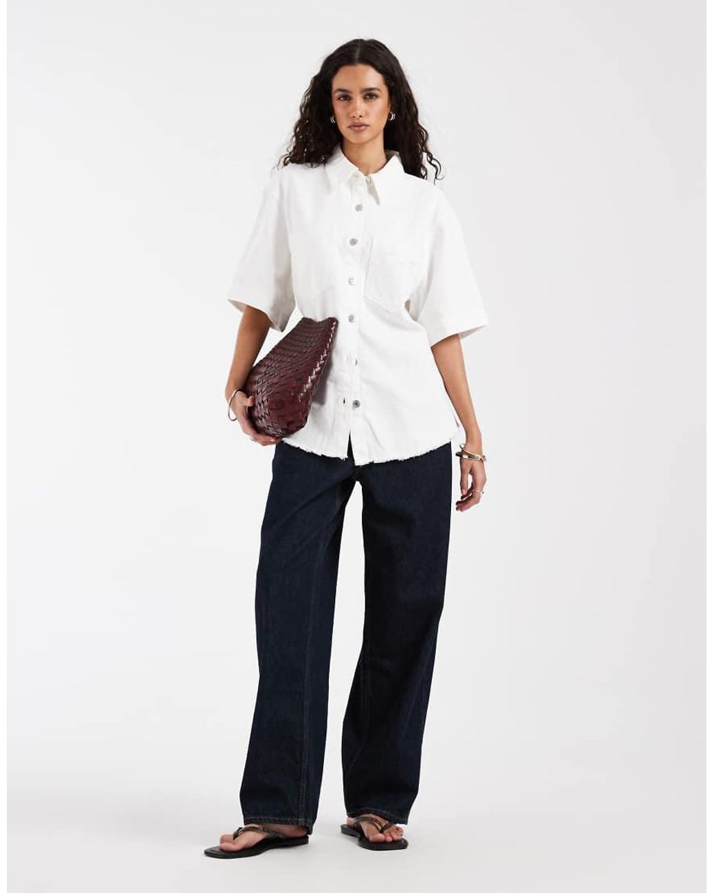 & Other Stories White Short Sleeve Denim Shirt