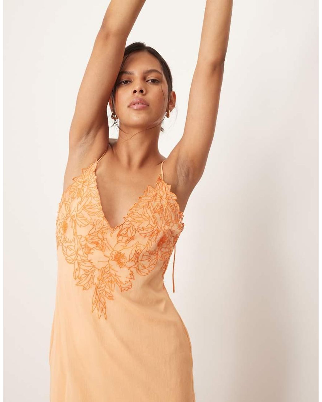 ARRANGE Natural Applique Embroidered Lace Panelled Cami Maxi Dress