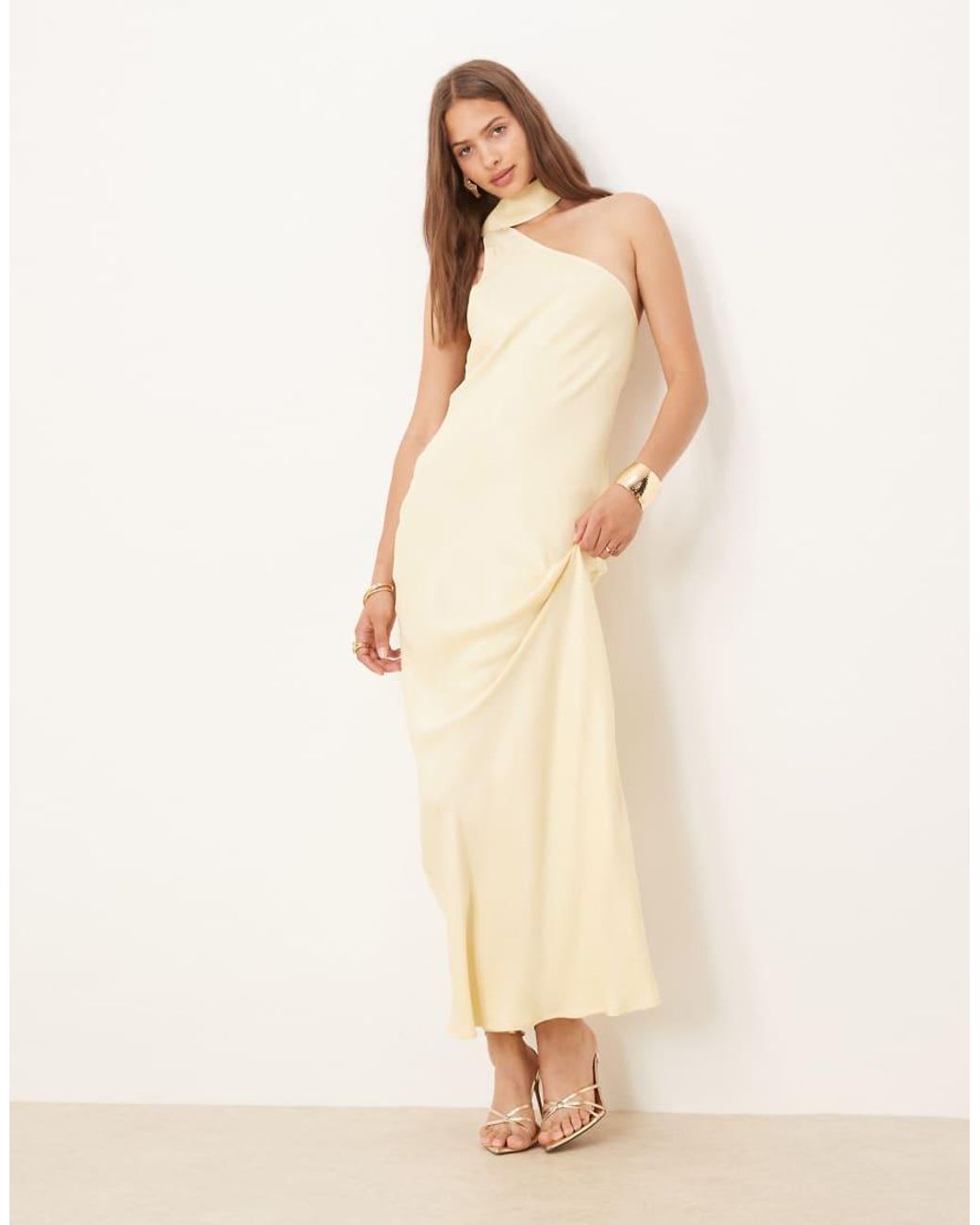 ASOS Natural Satin One Shoulder Maxi Dress