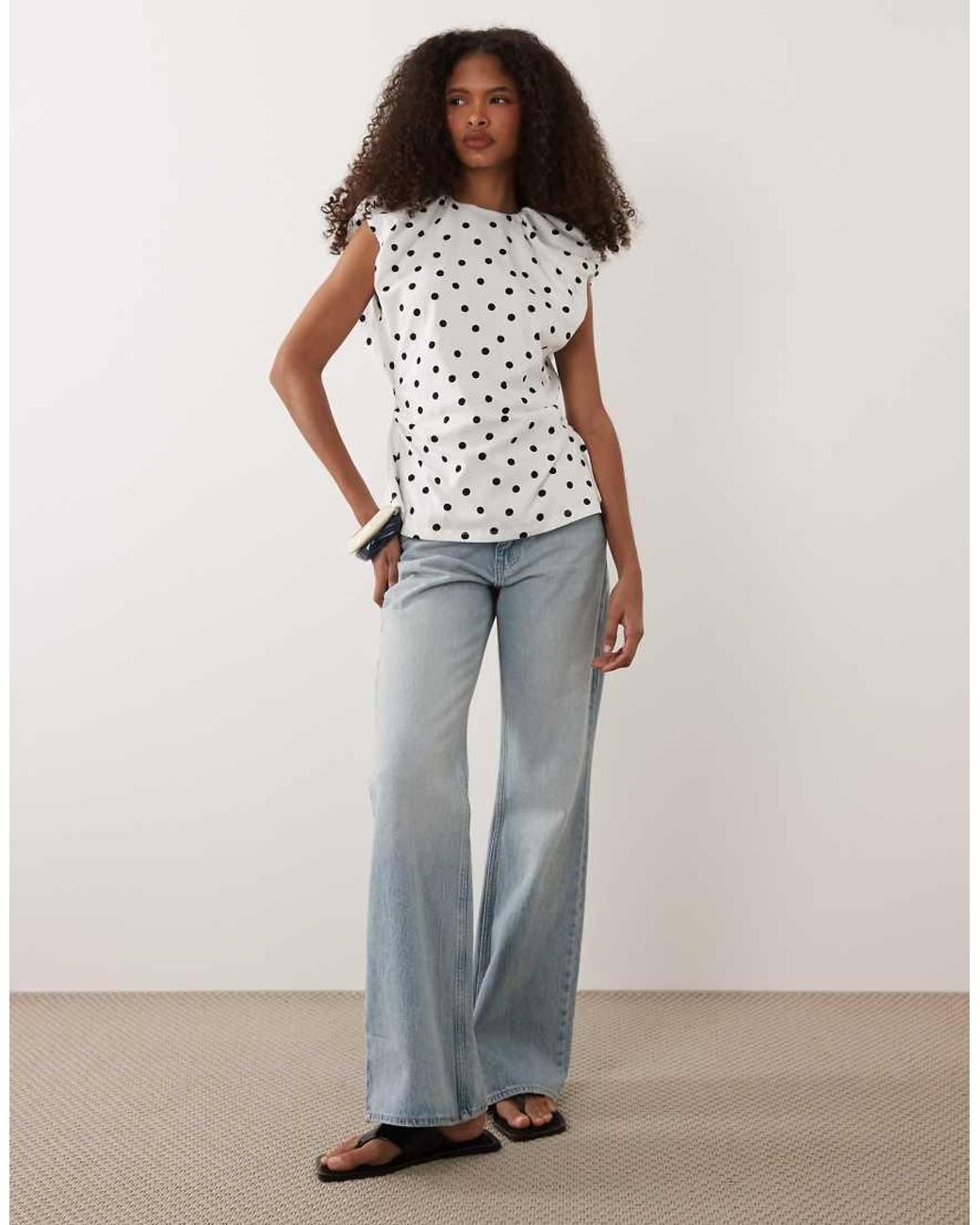 ASOS White Cap Sleeve Ruched Open Back Top