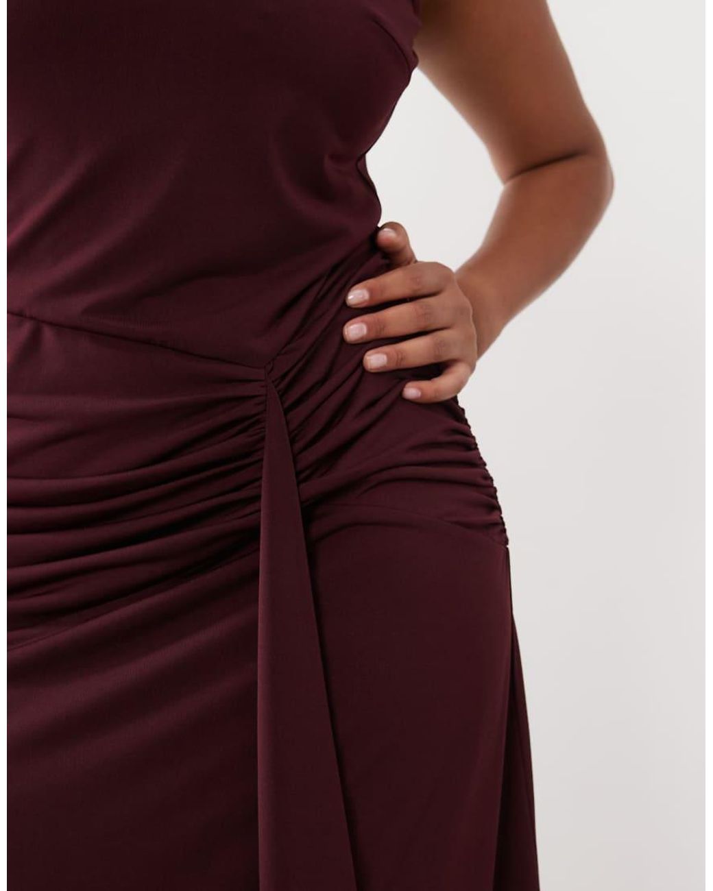 Pretty Lavish Curve Red Slinky High Neck Tie Front Sleeveless Maxi Dress