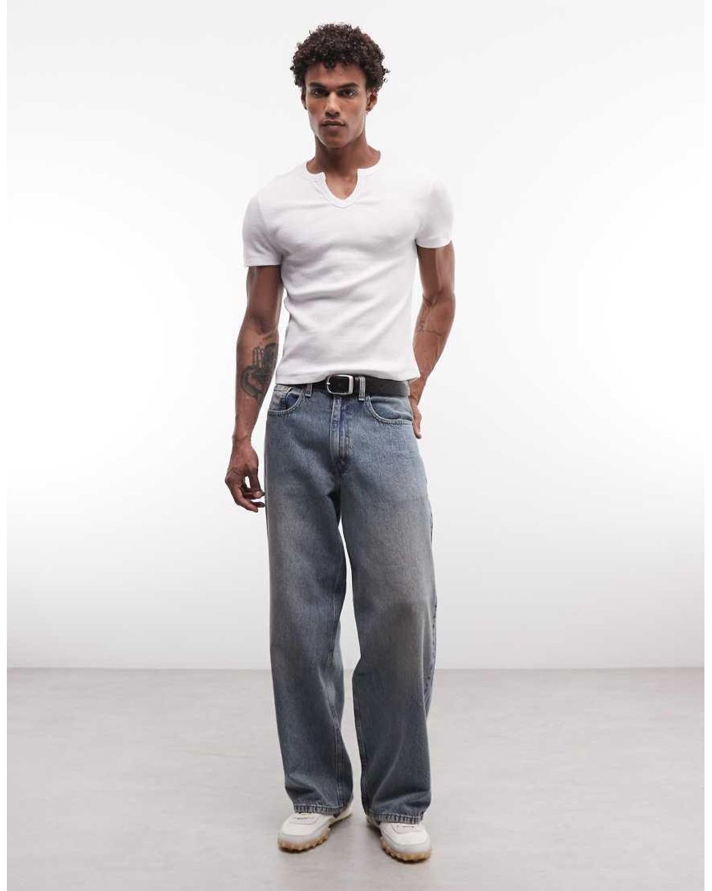 Collusion White Notch Neck Short Sleeve Tshirt for men
