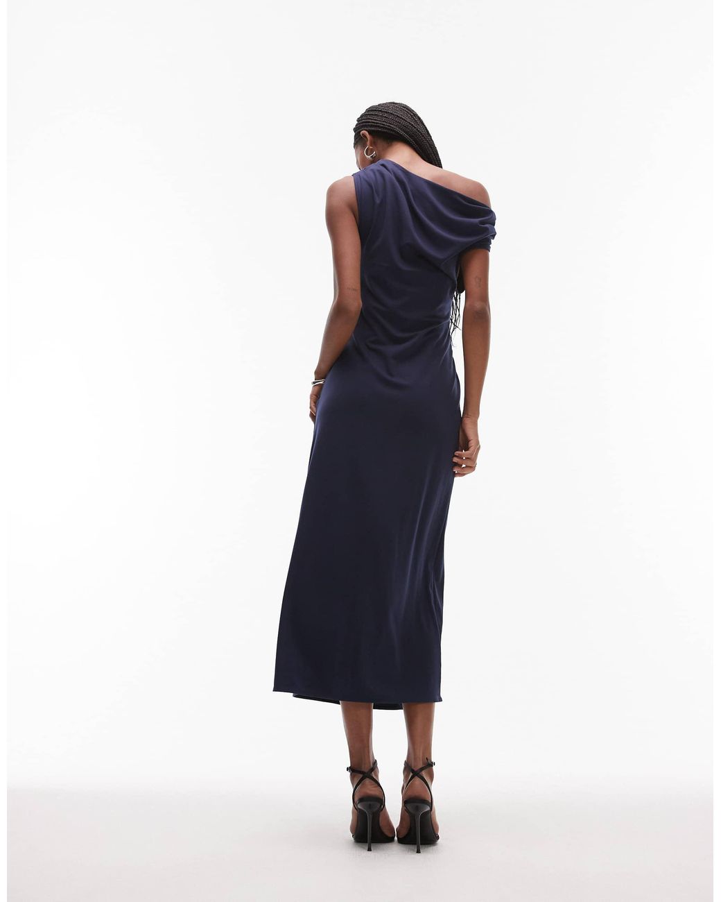 & Other Stories Jersey Midi Dress With Drape Wrap Clasp And Asymmetric Off  Shoulder in Blue | Lyst