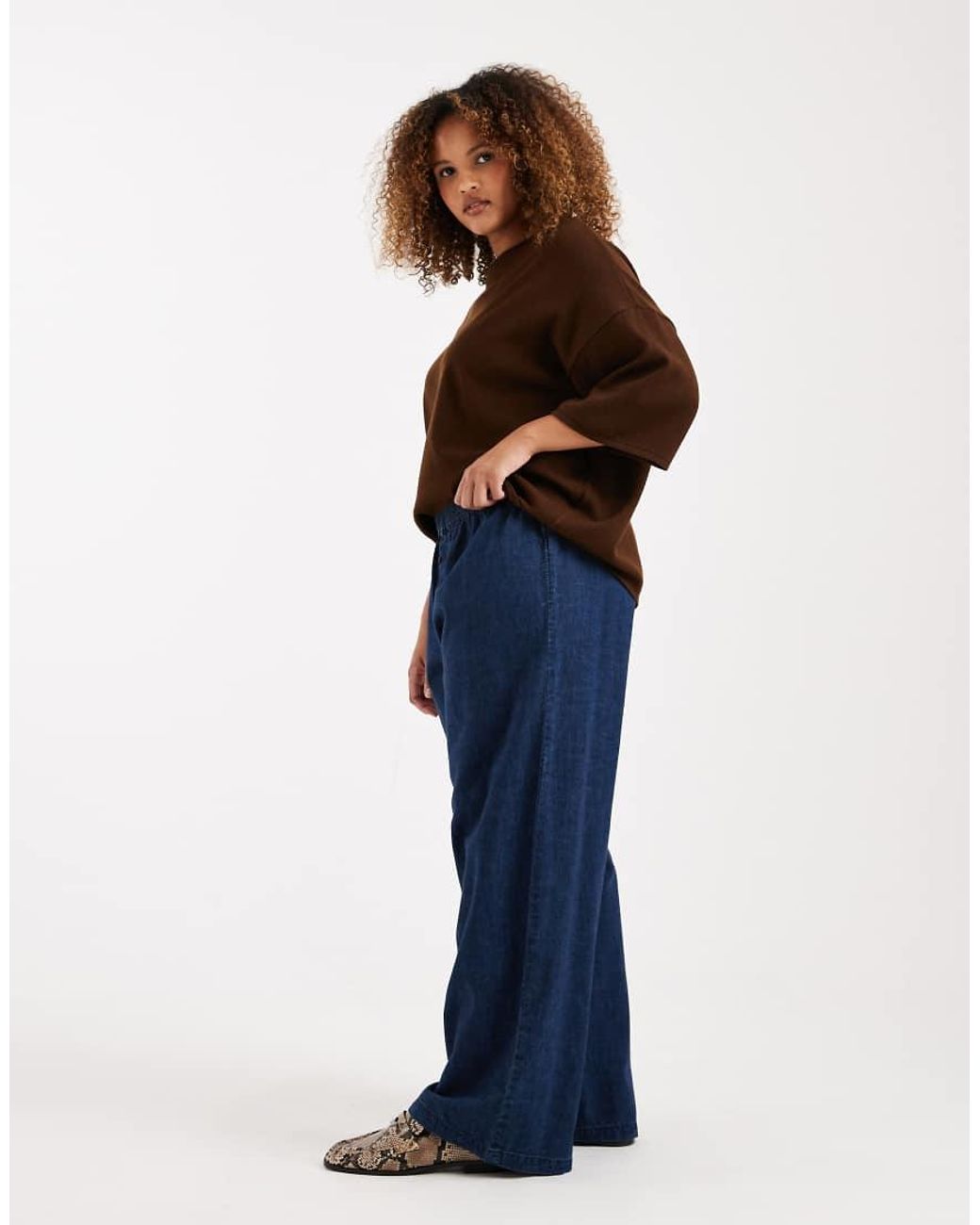 ASOS Blue Asos Design Curve Boxer Waist Wide Leg Denim Trouser