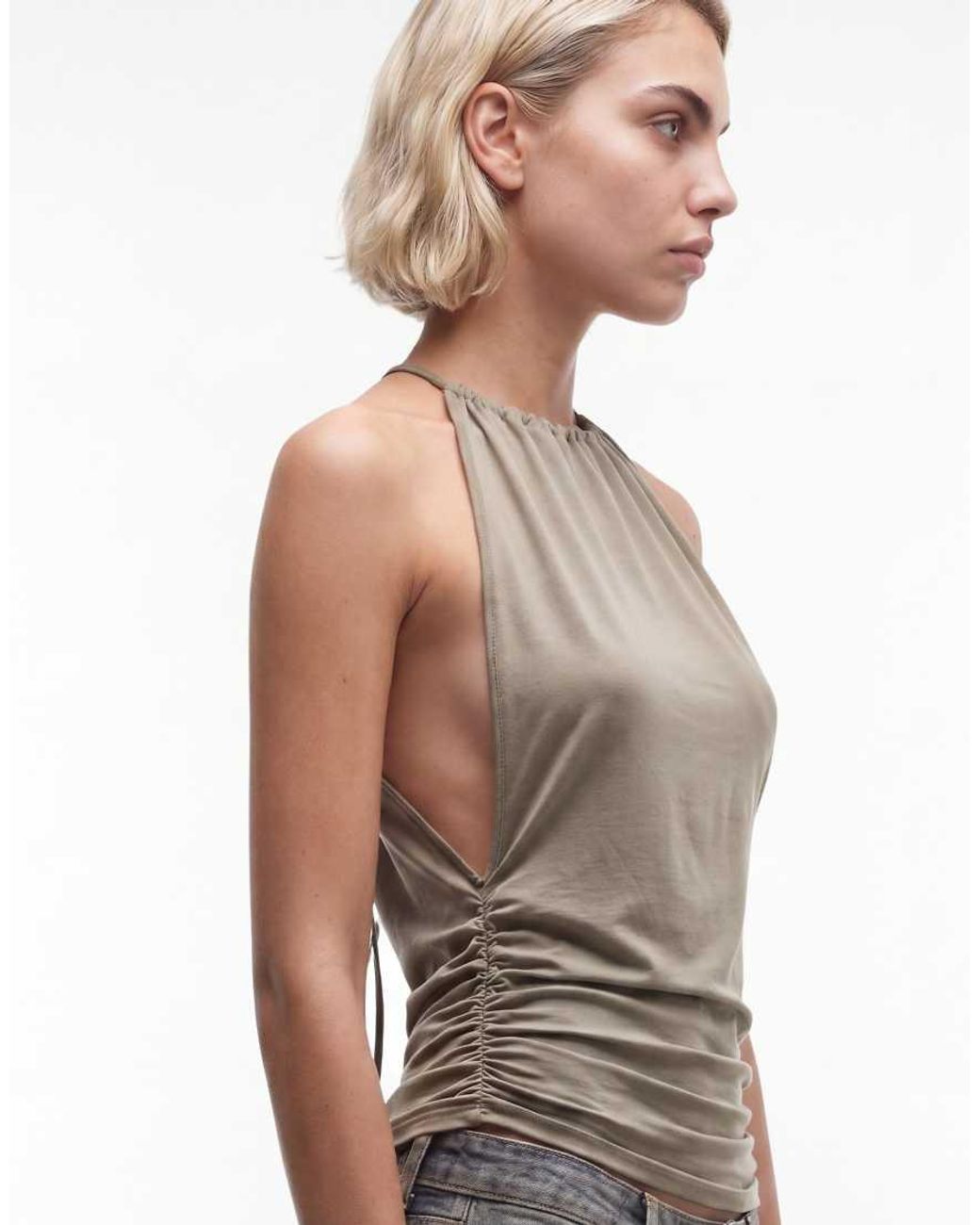 Weekday Black Ruched Halter Neck Top With Open Back