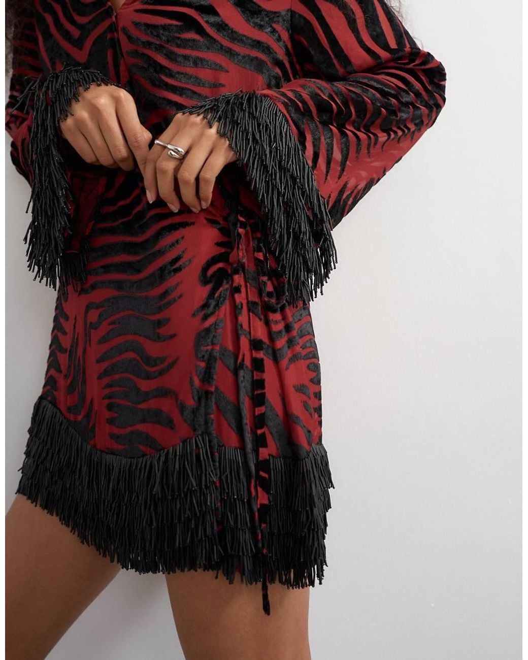 TOPSHOP Red Deep V Mini Wrap Mini Dress