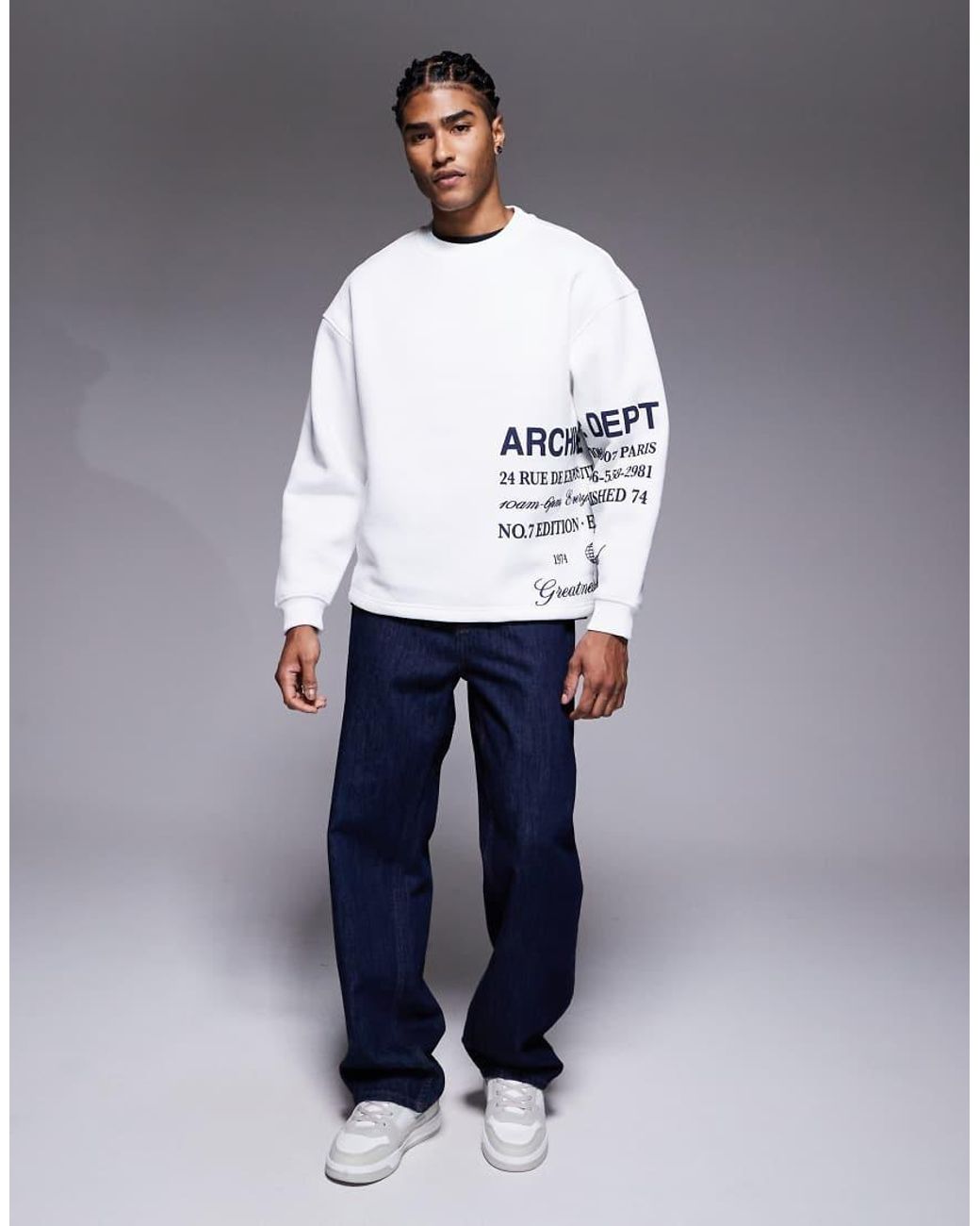 River Island White Essential Crew Printed Sweatshirt for men