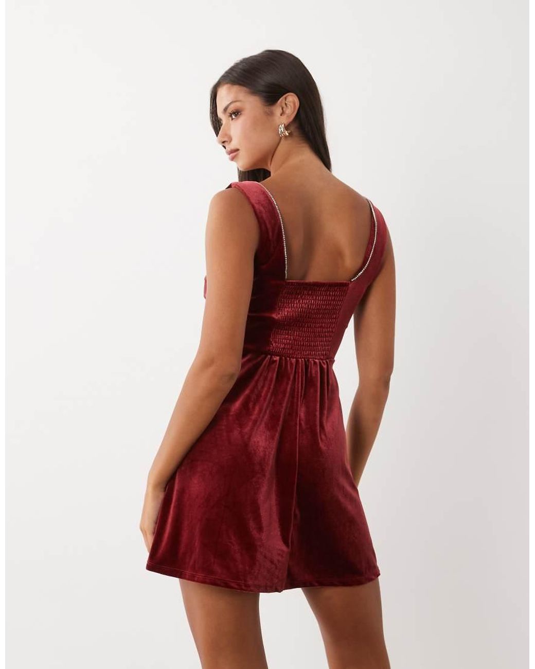 Vila Red Square Neck Sleeveless Velvet Mini Dress