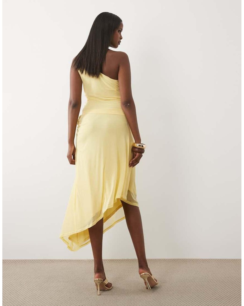 ASOS Natural Co-ord Mesh Asymmetric Midi Skirt With Beaded Trim