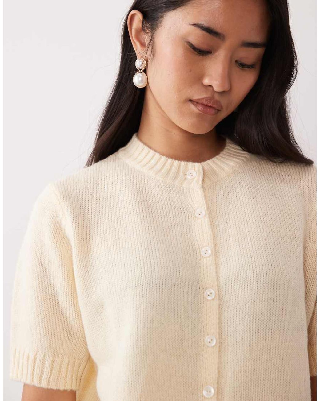 Pretty Lavish Natural Button Up Knit Short Sleeve Cardigan