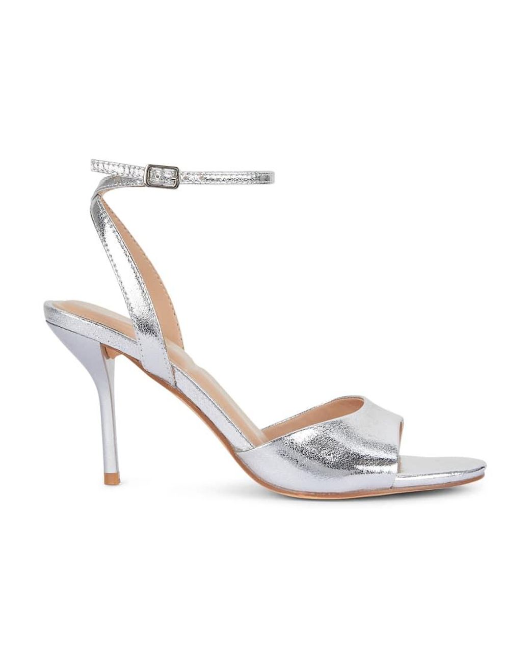 SEQWL White Strappy Heeled Sandals With Ankle Strap And Stiletto Heels
