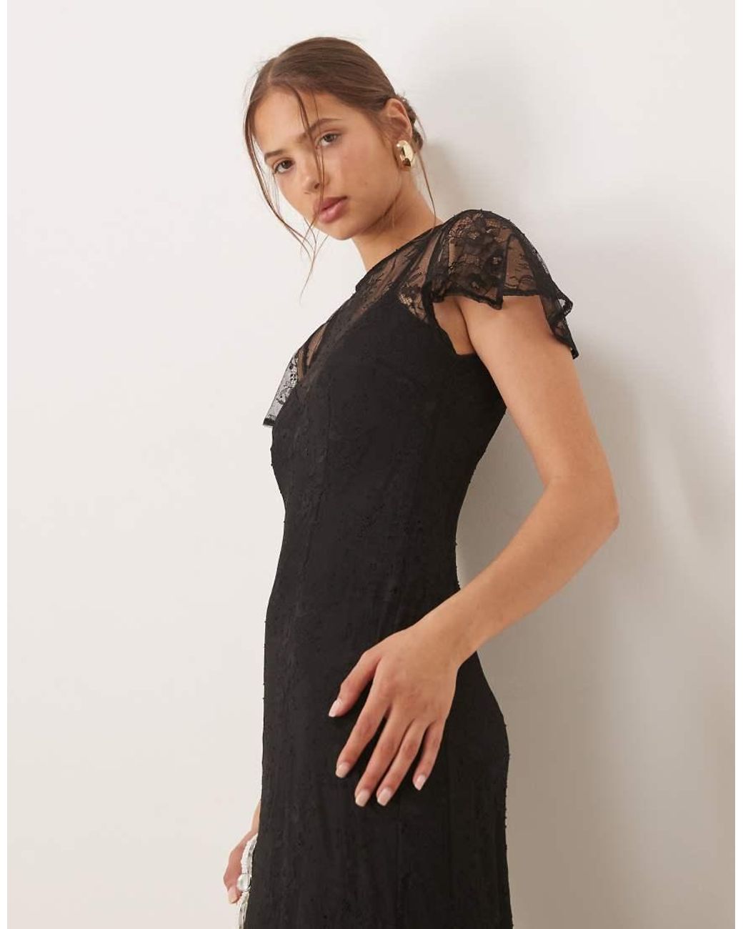 Maya Black Flutter Sleeve Lace Maxi Dress