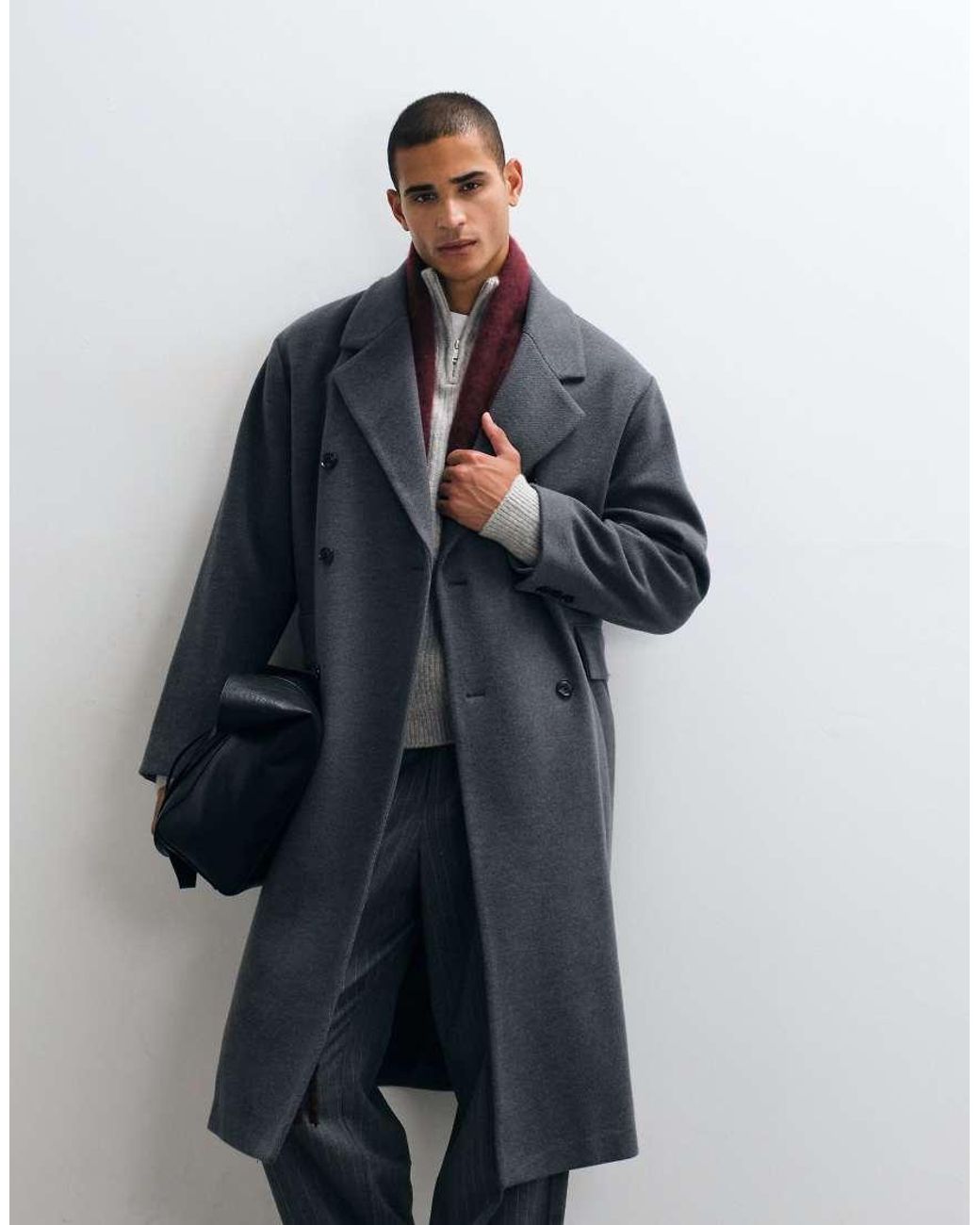 ASOS Black Wool Look Oversized Overcoat for men