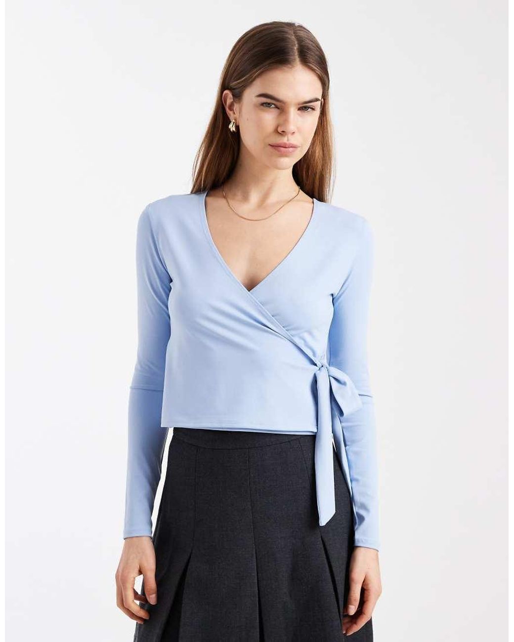 Miss Selfridge White Long Sleeve Wrap Top