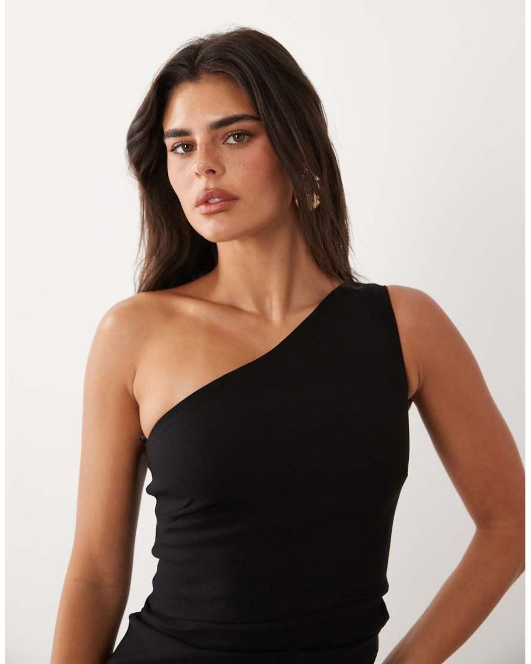 Vesper Black Bengaline One Shoulder Maxi Dress