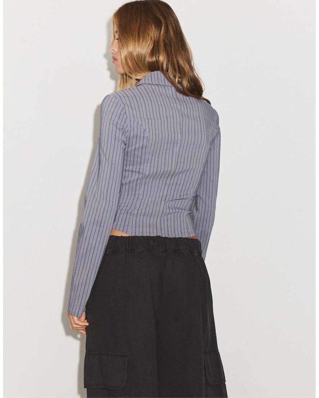 Stradivarius Gray Button-up Crossover Shirt