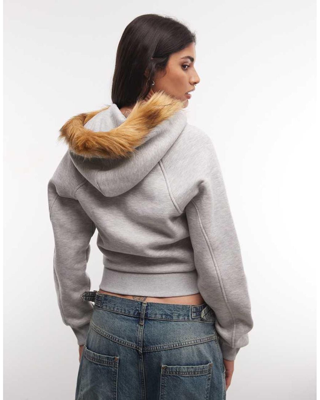 Collusion Gray Fur Trim Hoodie Zip Through