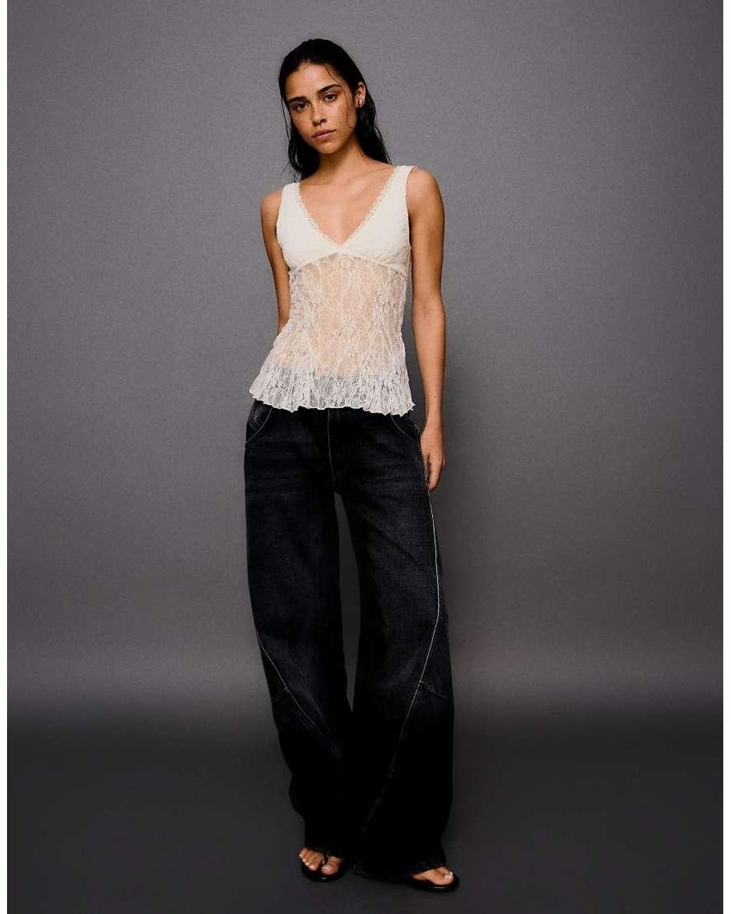 Bershka Gray Lace Camisole