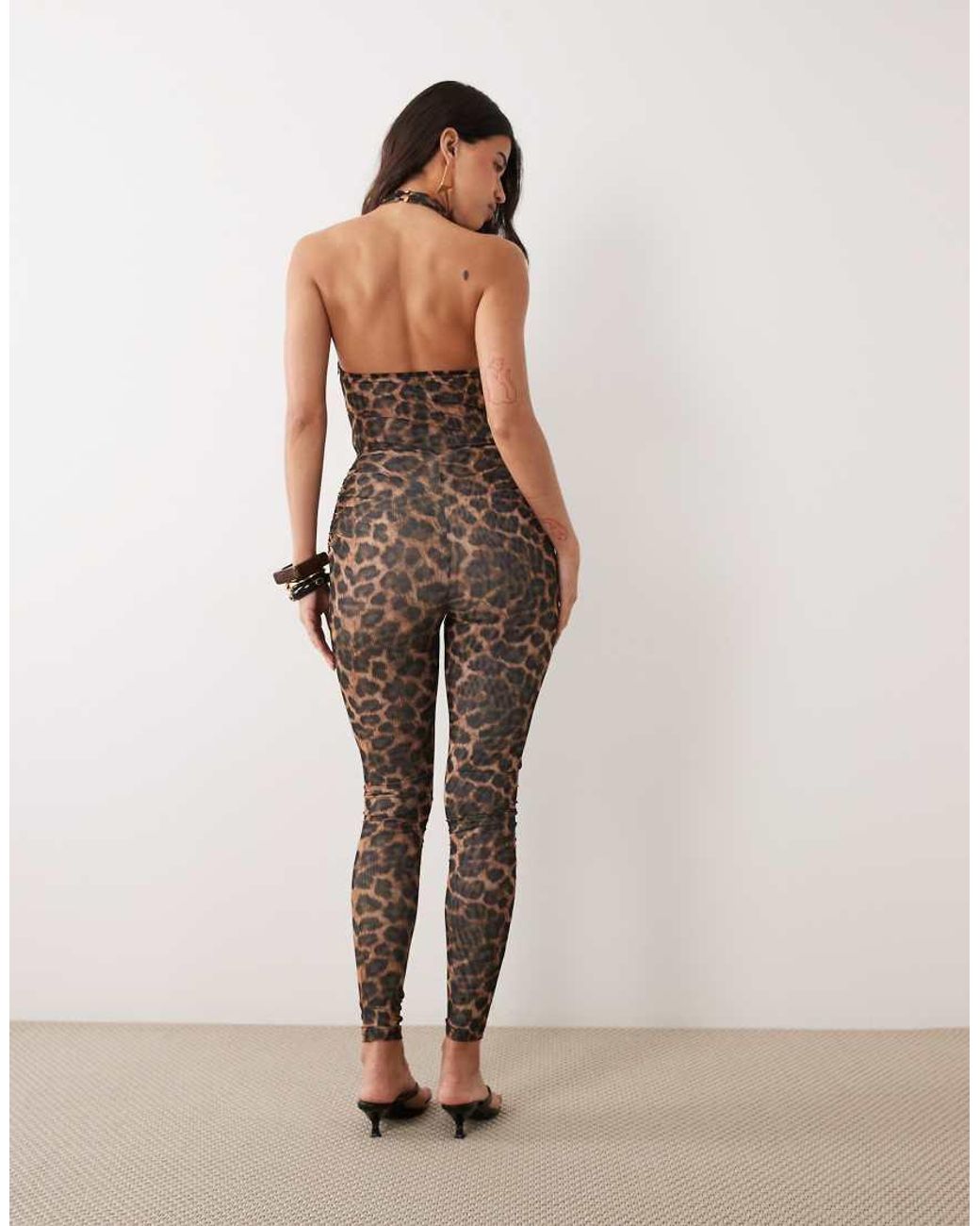 Ruched & Ready Multicolor Sculpting Mesh Racer Halterneck Sleeveless Catsuit