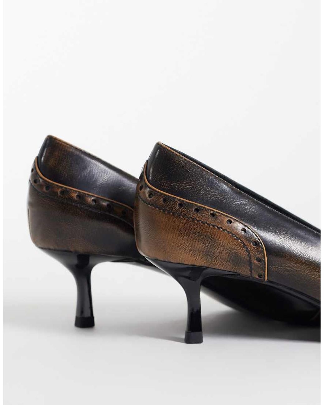 ASOS Black Shirley Brogue Detailed Kitten Heeled Shoes