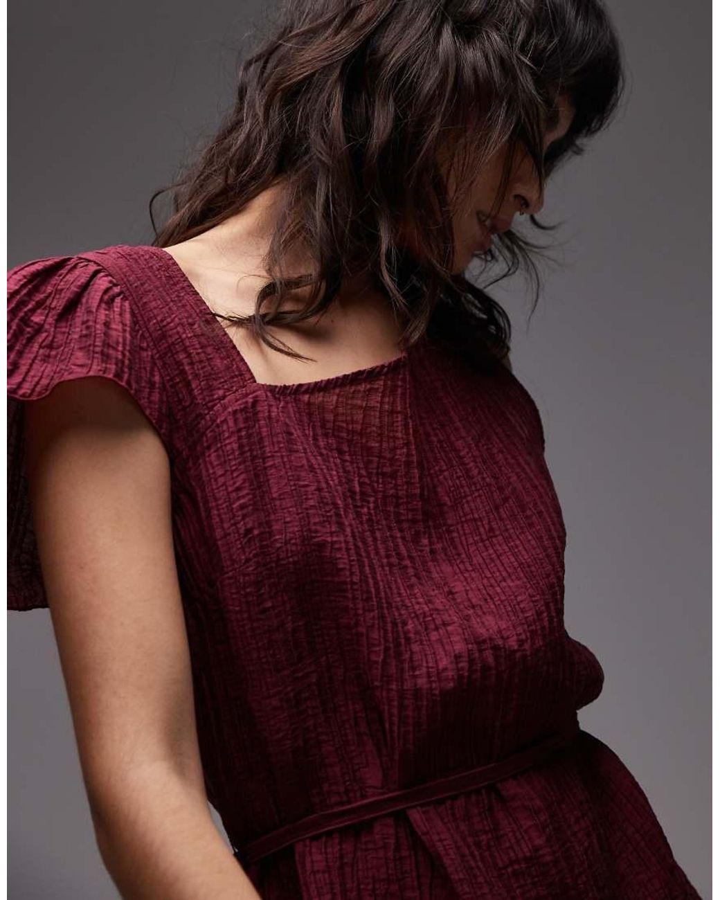 ASOS Brown Crinkle Asymmetric Tie Waist Top Co-ord