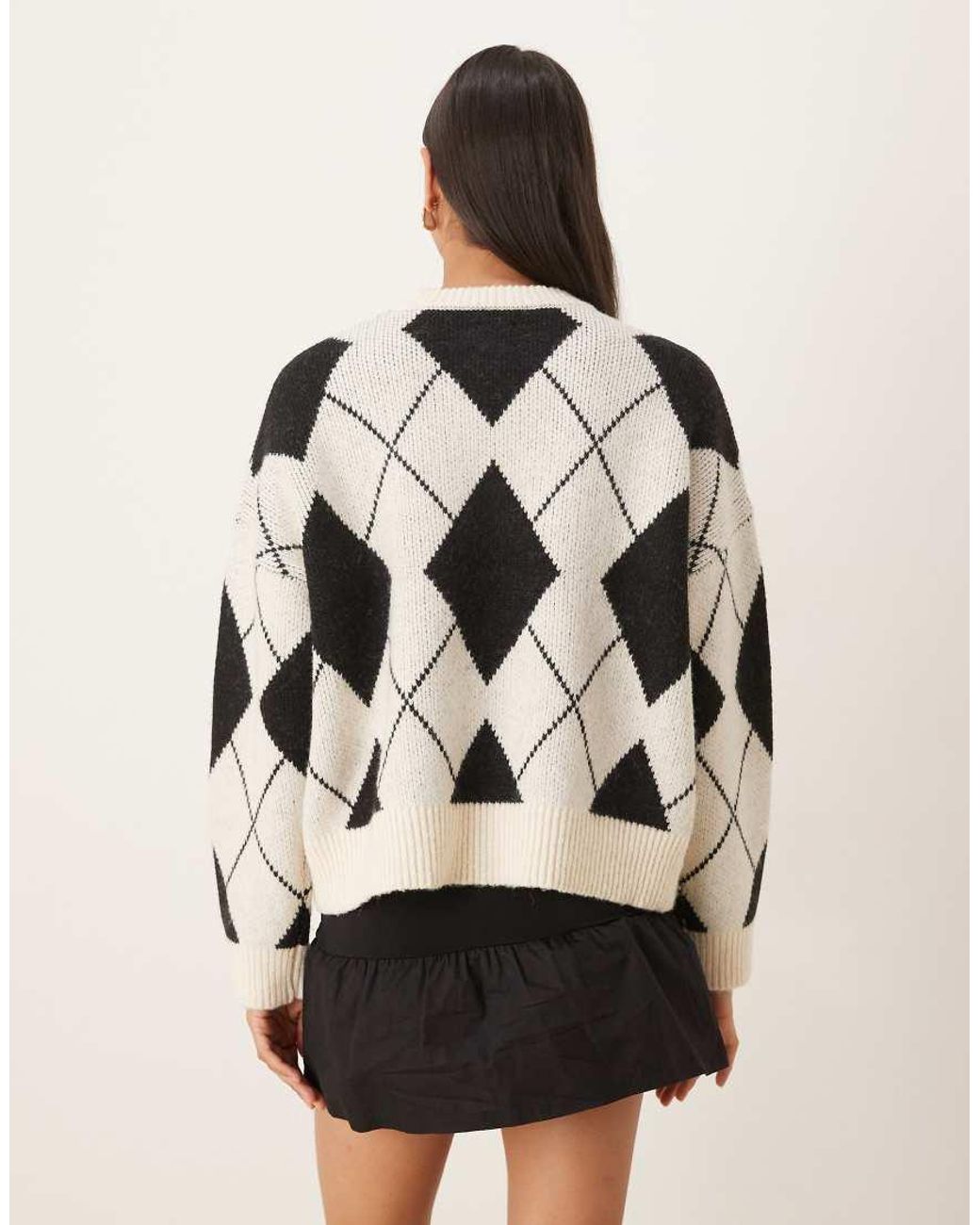 ASOS Natural Bow Placement Argyle Jumper