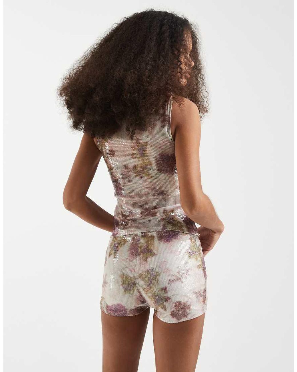Motel White Co-ord Erna Floral Sequin Short