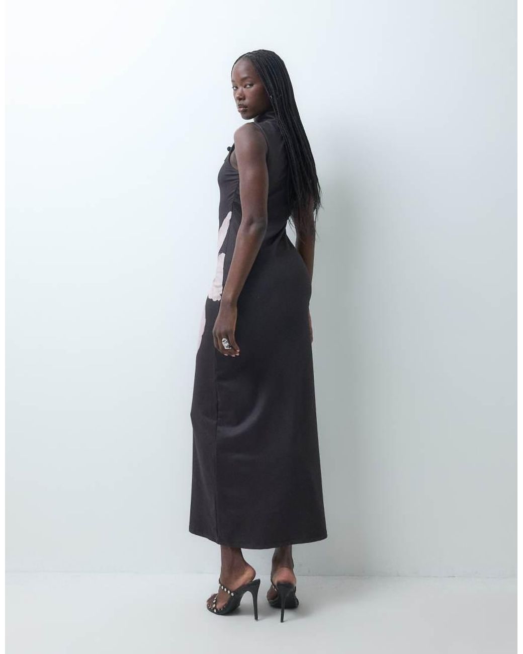 ASOS Gray Sleeveless Mandarin Style Maxi Dress