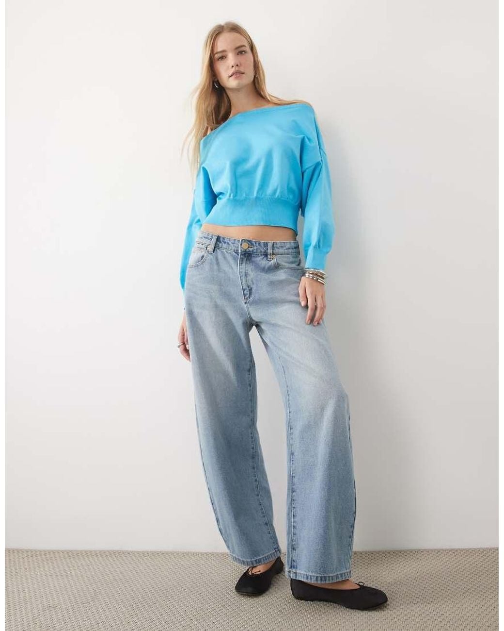 ASOS Blue Knitted Off Shoulder Jumper