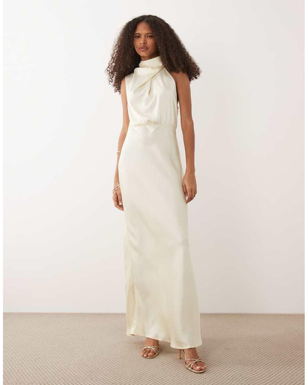 Vila Natural High Neck Satin Maxi Dress
