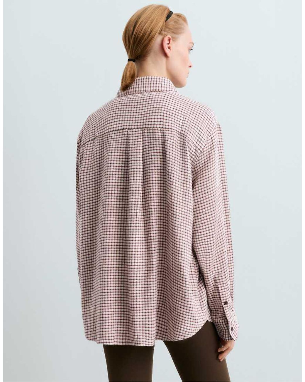 Oysho Brown Checked Cotton Shirt With Long Sleeve