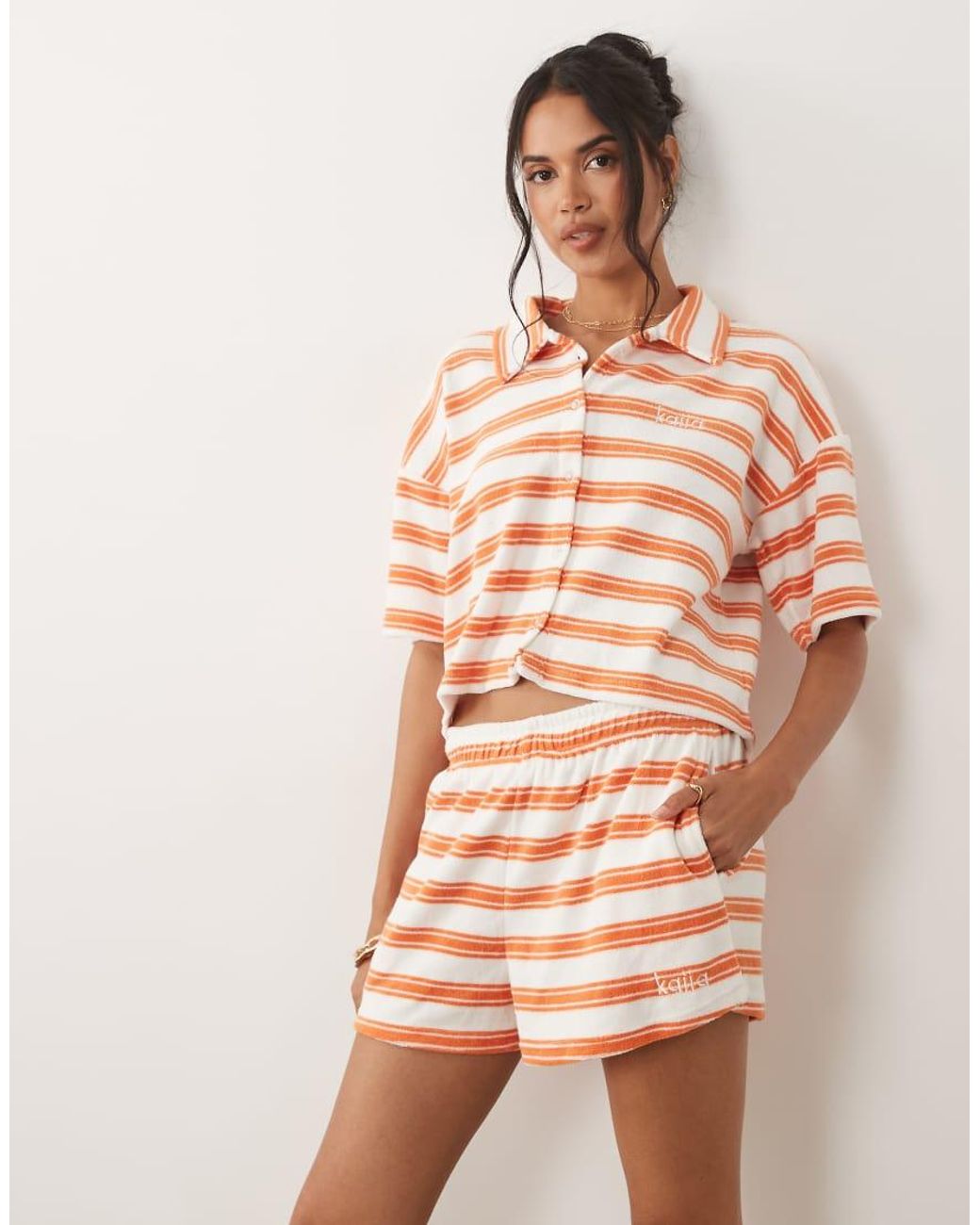 Kaiia Pink Cotton Rich Towelling Drawstring Waist Shorts Co-ord