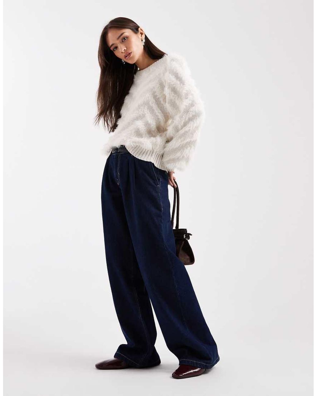 Object Natural Tonal Fluffy Chevron Knitted Jumper