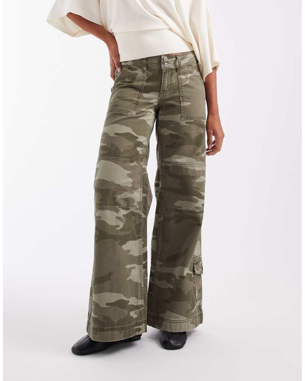 Hollister Green Low Rise Wide Leg Utility Detail Trousers