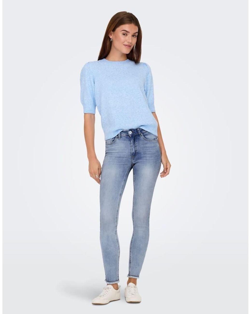 ONLY Blue Blush Mid Rise Skinny Ankle Length Raw Hem Jeans