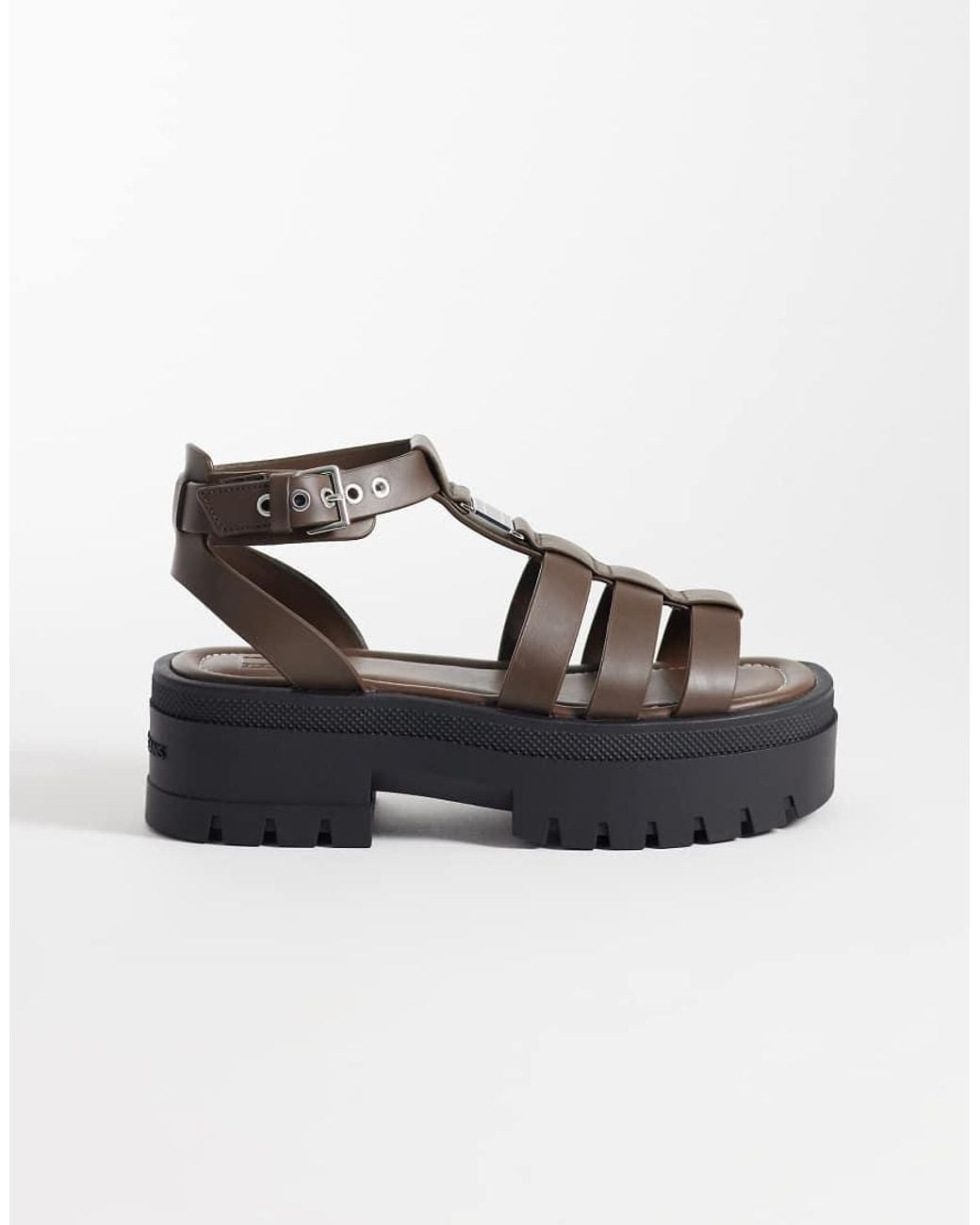 Tommy Hilfiger Brown Real Leather Chunky Sandals