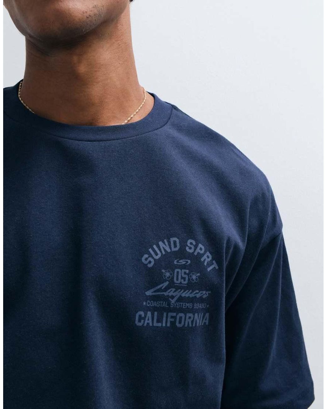 ASOS Blue Boxy Oversized Double Sleeve T-Shirt With Chest Graphic for men