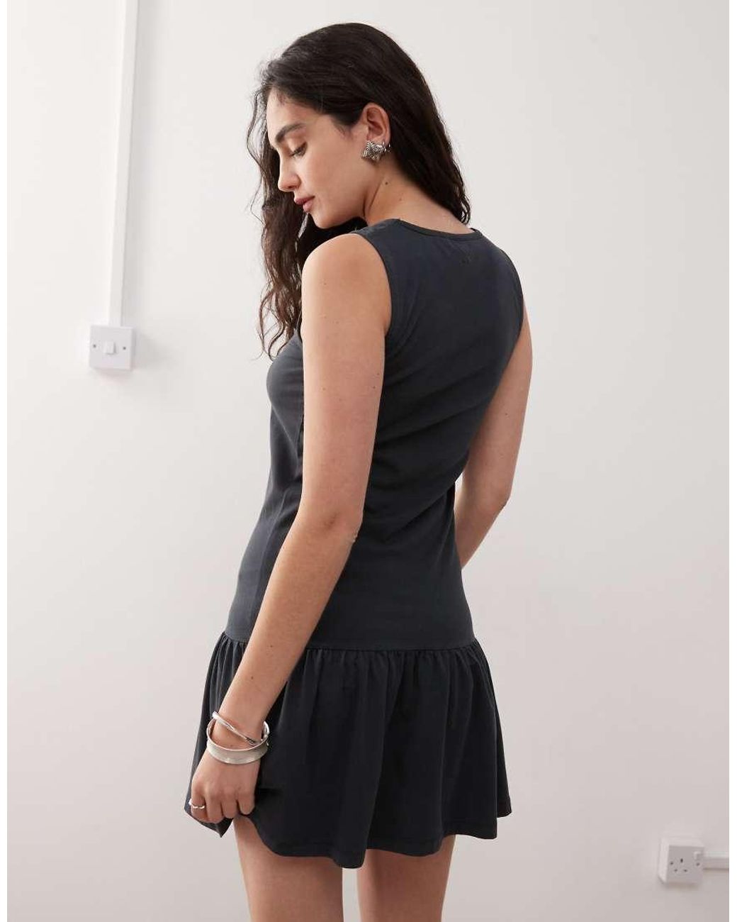 Collusion Black Neck Detail Drop Waist Ruffle Dress
