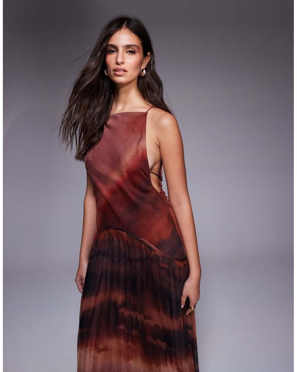 ASOS Purple Square Neck Dropped Waist Maxi Dress With Pleated Skirt