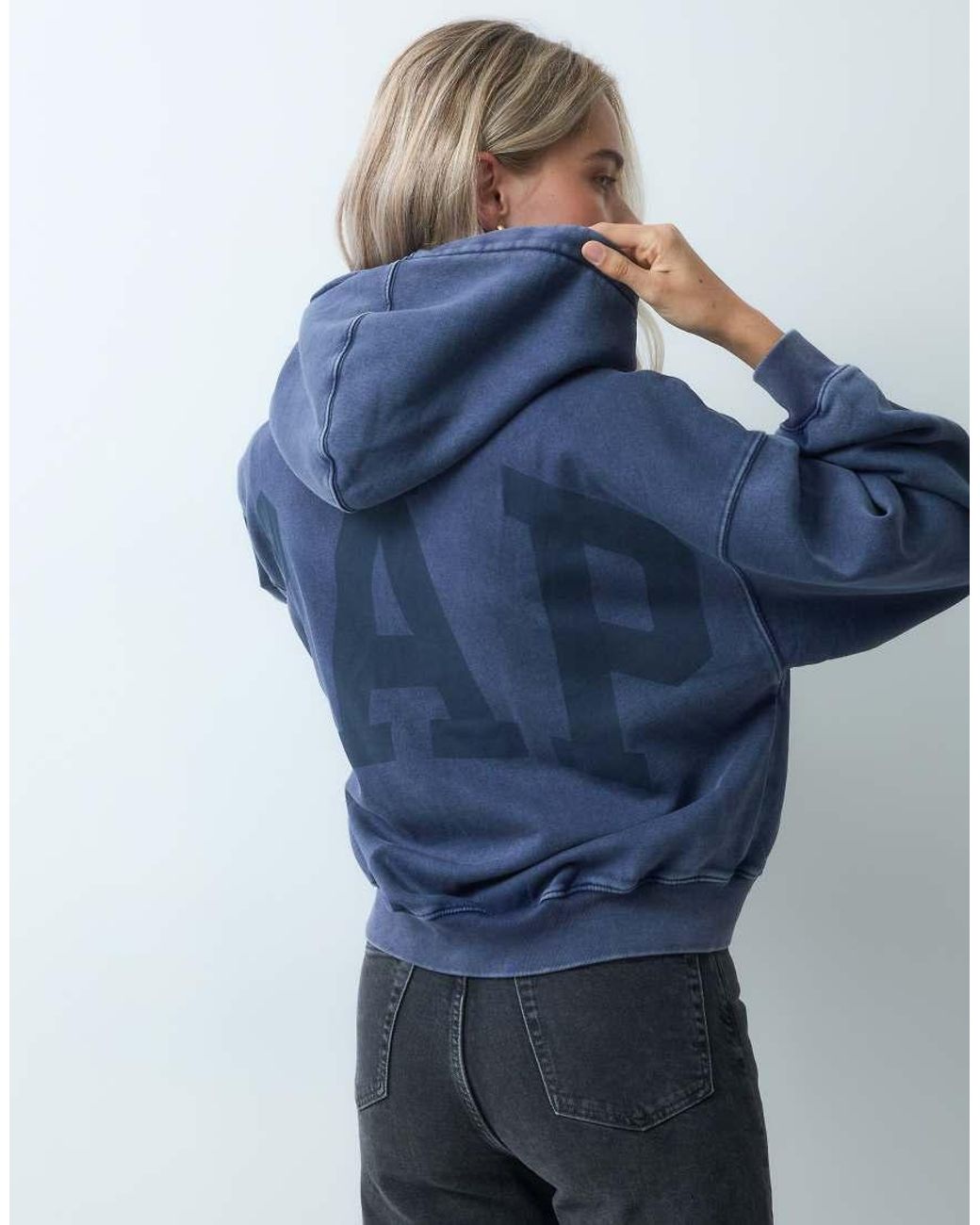 Gap Blue Chest Logo Cropped Hoodie
