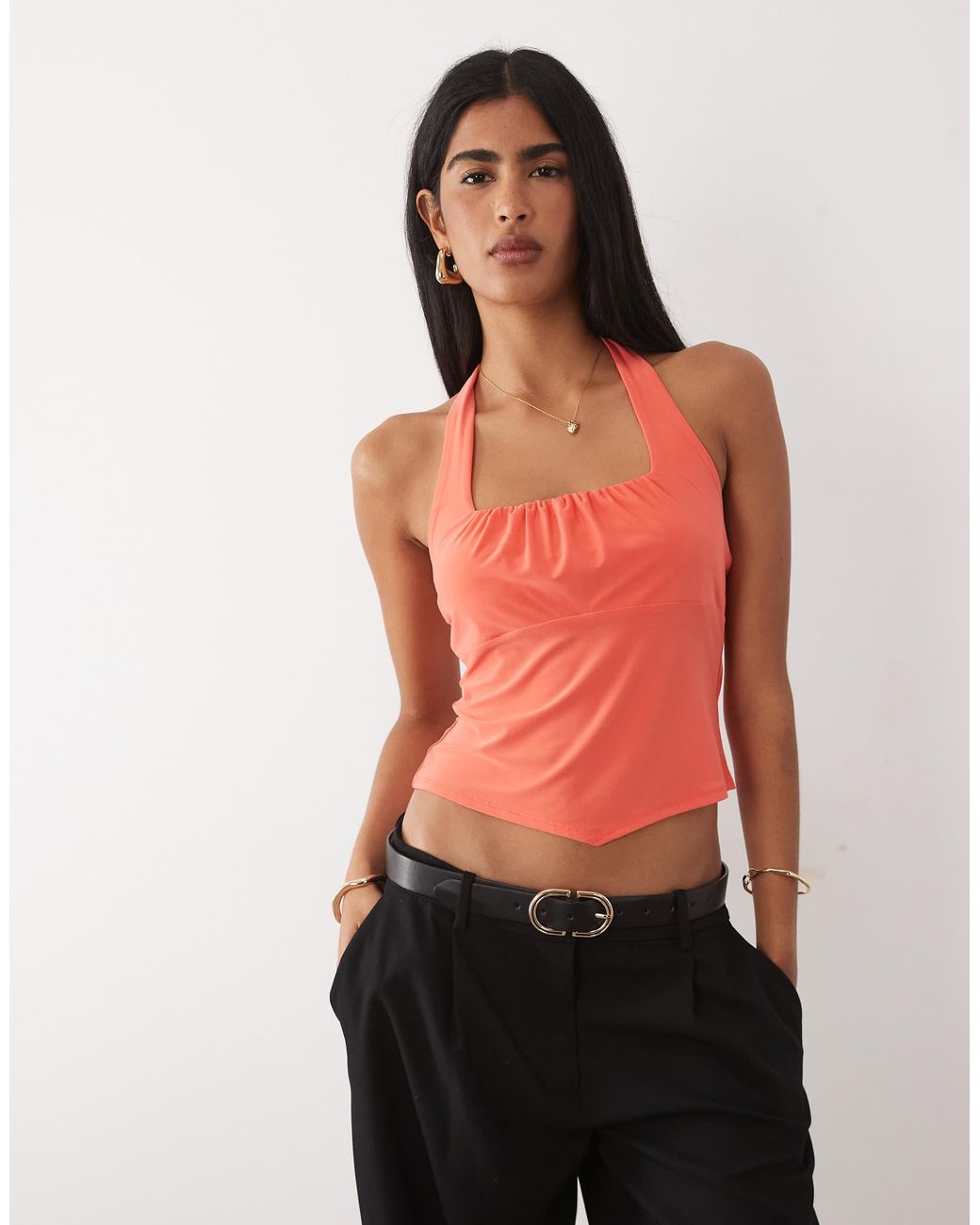 ASOS Red Square Ruched Halter Top
