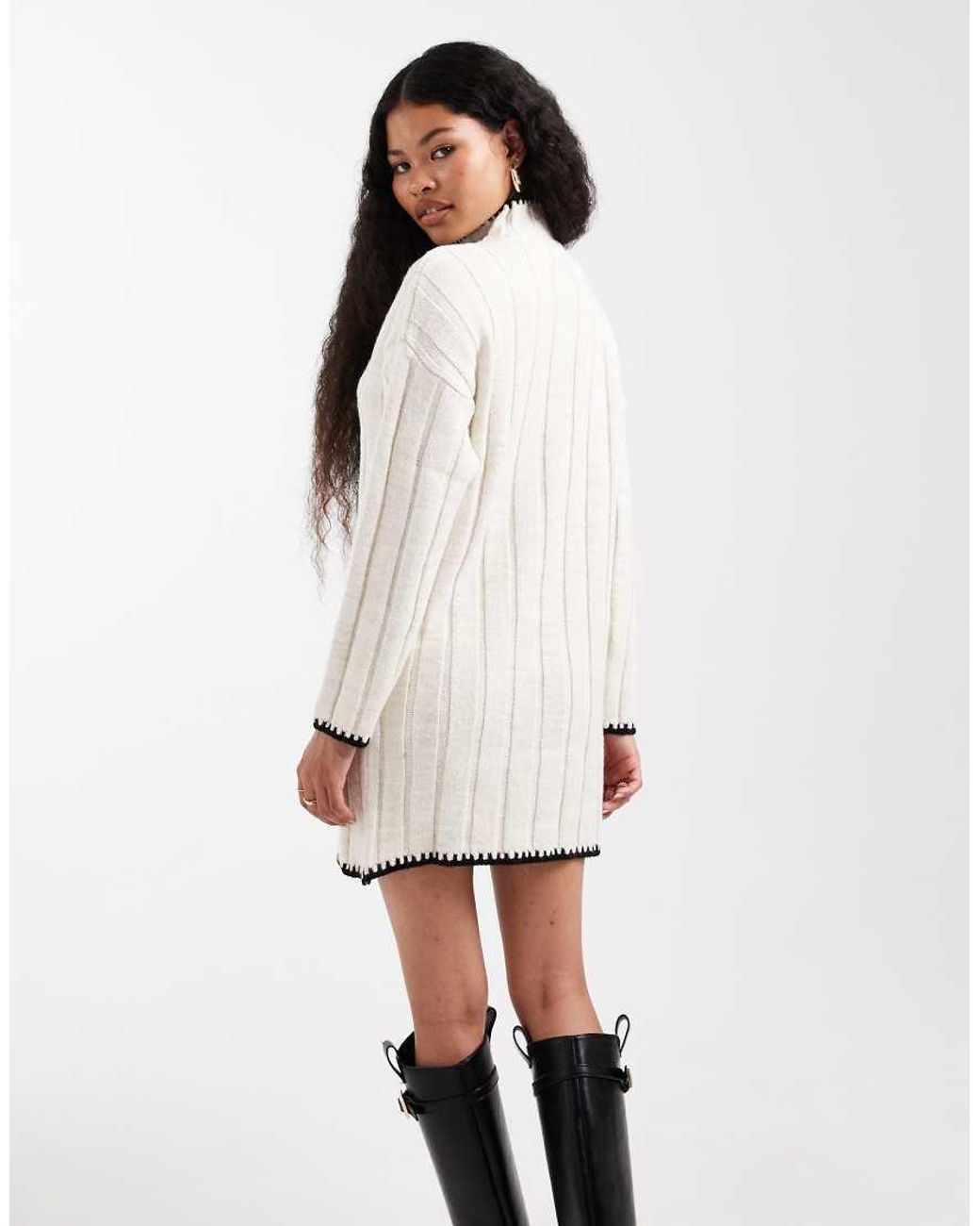Only Petite White Contrast Stitch Knitted Mini Dress