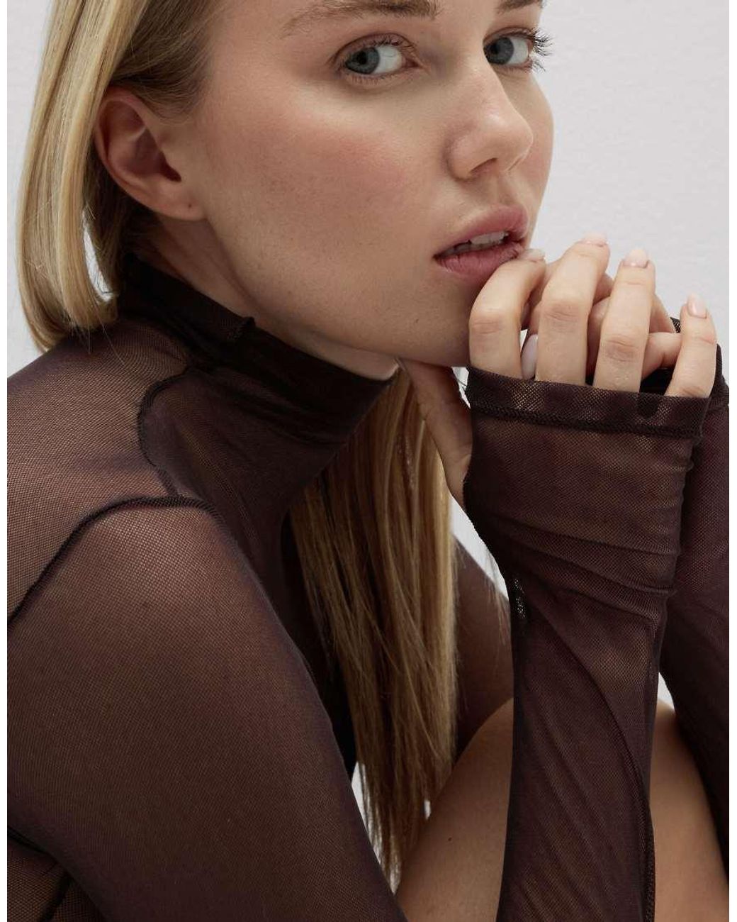 Intimissimi Brown High-Neck Tulle Bodysuit