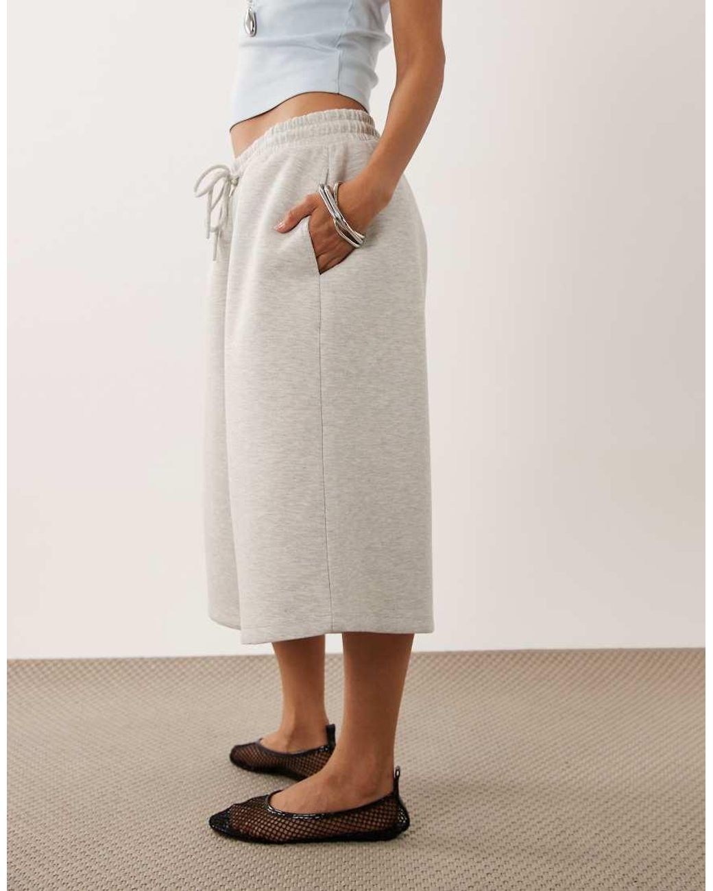 ASOS Natural Elasticated Wide Leg Bermuda Shorts