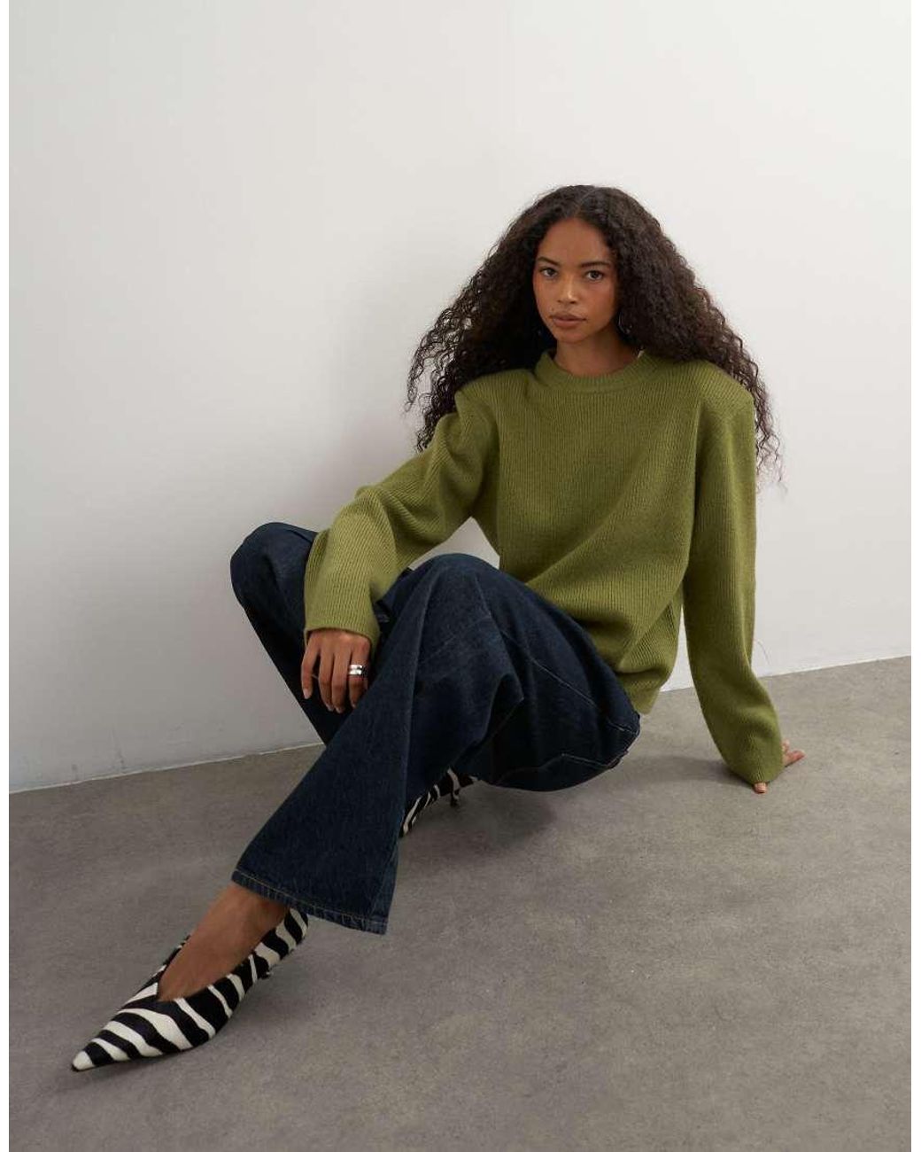 TOPSHOP Green Knitted Premium Pure Lambswool Soft Shoulder Pad Jumper