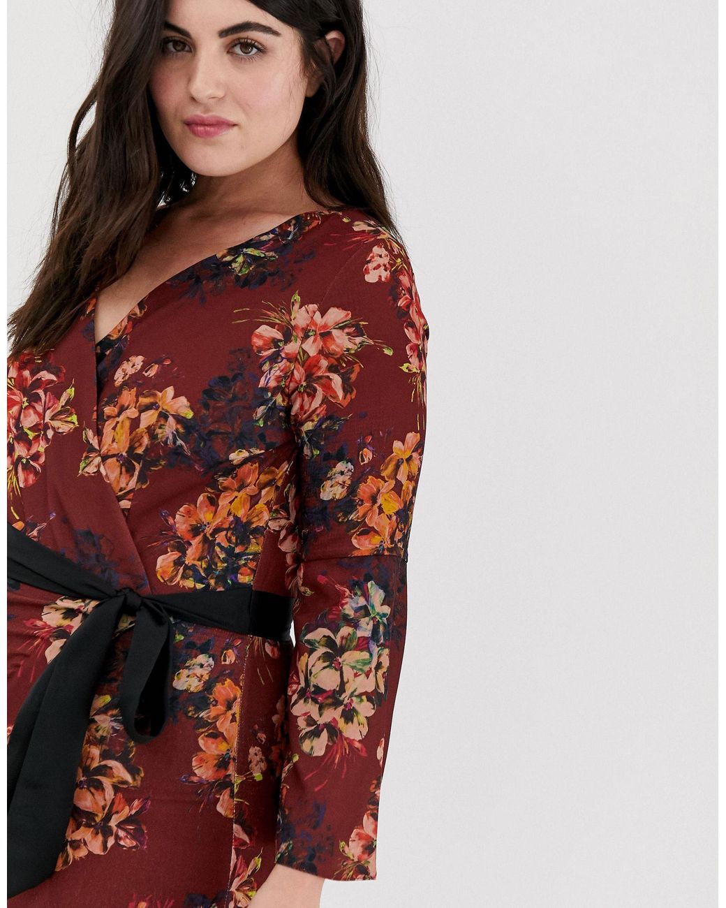 closet london 2 in 1 wrap front pencil dress in floral print