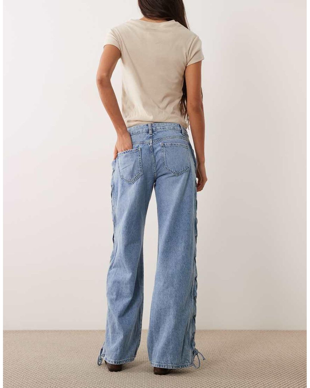 Mango Blue Tie Side Leg Detail Straight Leg Jean