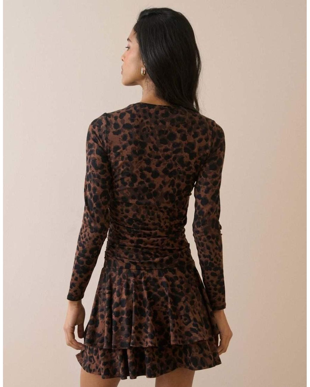 Nobody's Child Brown Leopard Print Long Sleeve Yuki Mini Dress