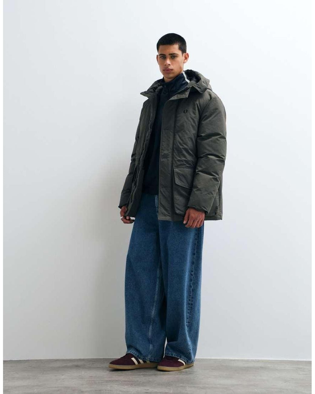 Fred Perry Gray Padded Patch Pocket Parka for men